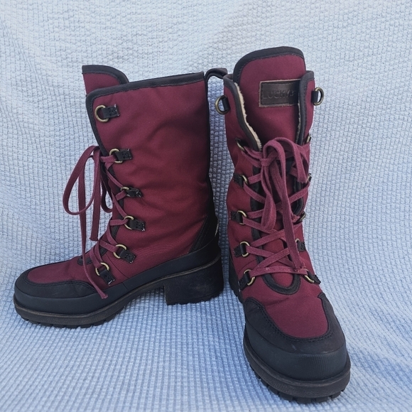 Lucky Brand Alascan Size 6.5 Block Heal wine/plum color Lace Up Boots - Picture 1 of 12